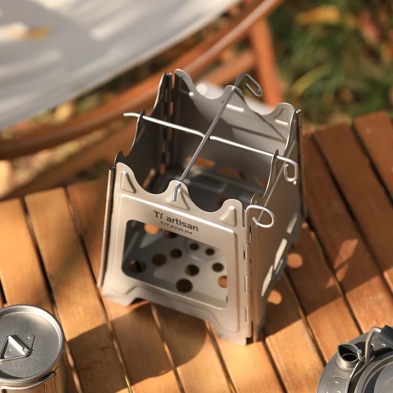 Tiartisan Outdoor Pure Titanium / Stainless Steel Wood Stove Portable Hinge Design Camping Stove Foldable Firewood Grill Stove - 3