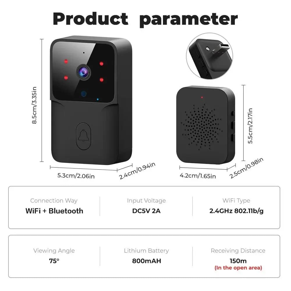 جرس باب WiFi من Tuya، لاسلكي، يعمل بالبطارية DC/AC، كاميرا جرس مع حزمة Alex Google، كاميرا جرس باب فيديو - 6
