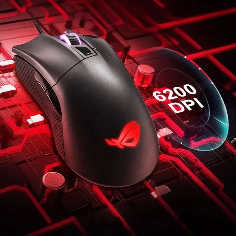 ماوس Asus ROG Glaive 2 Standard Edition بإضاءة RGB وبصري لألعاب الرياضات الإلكترونية وضغط البندقية وسلكي لألعاب الكمبيوتر المحمول ومزامنة الضوء الإلهي