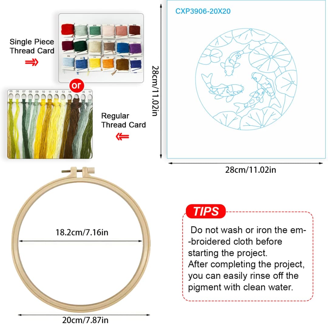 1pc 20X20CM/15X15CM 7.87/6.3inch Pond Embroidery Starter Kit DIY kit DIY embroidery kit manualidades Craft Painting - 6