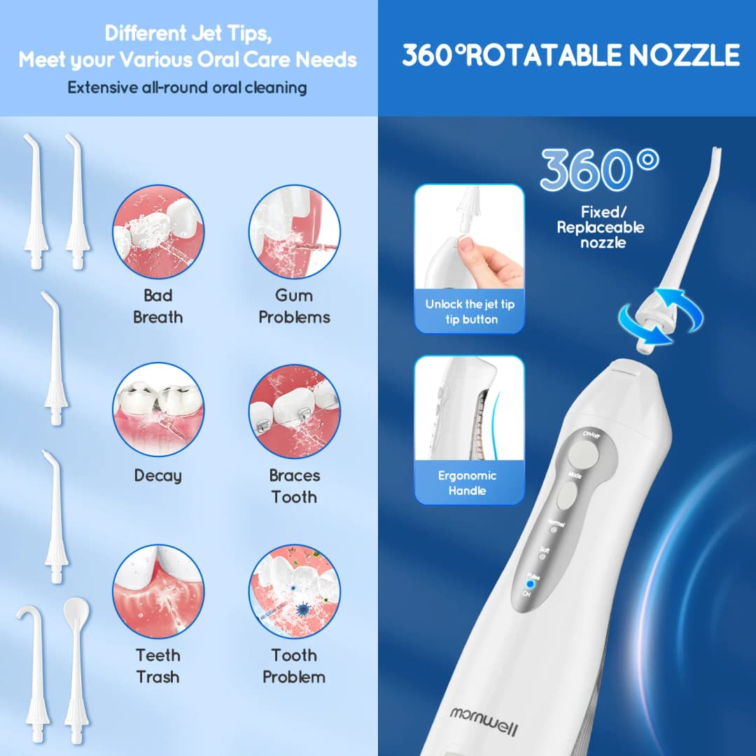 D52 Portable Cordless Water Flosser USB Rechargeable Water Jet Floss Tooth Pick 4 Jet Tip 300ml 3 Modes Teeth Clean for Travel - 4