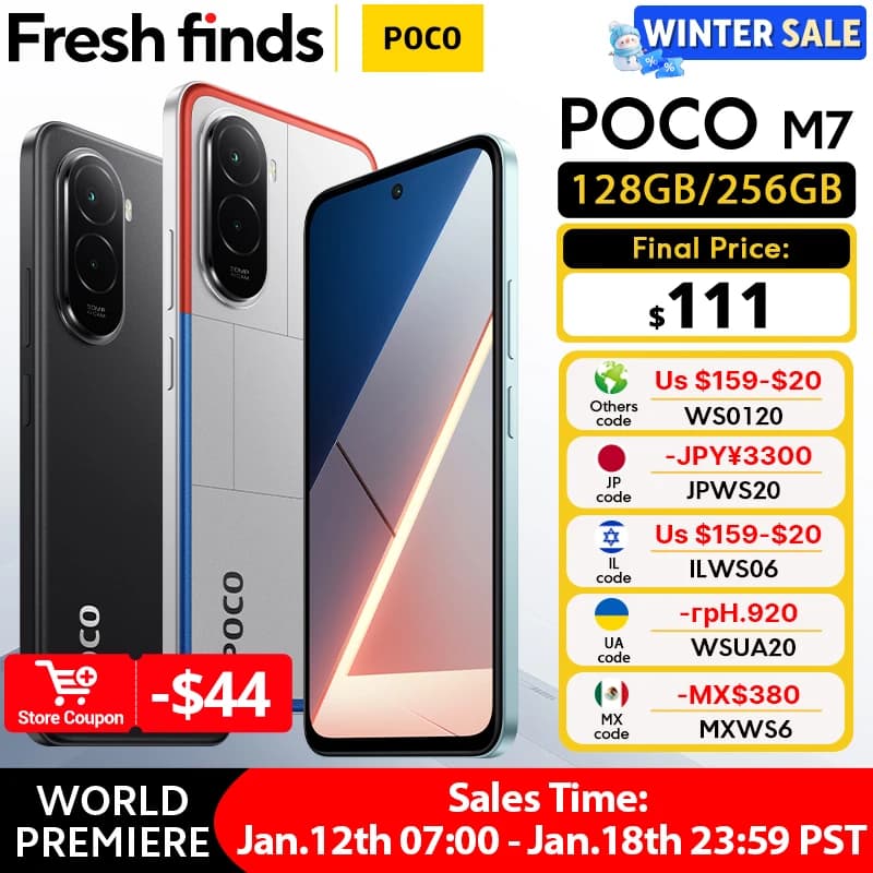 【عرض عالمي】 هاتف POCO M7 نسخة عالمية سناب دراجون 685 NFC بطارية 7000 مللي أمبير 6.9 بوصة شاشة FHD+ كاميرا مزدوجة 50 ميجابكسل AI