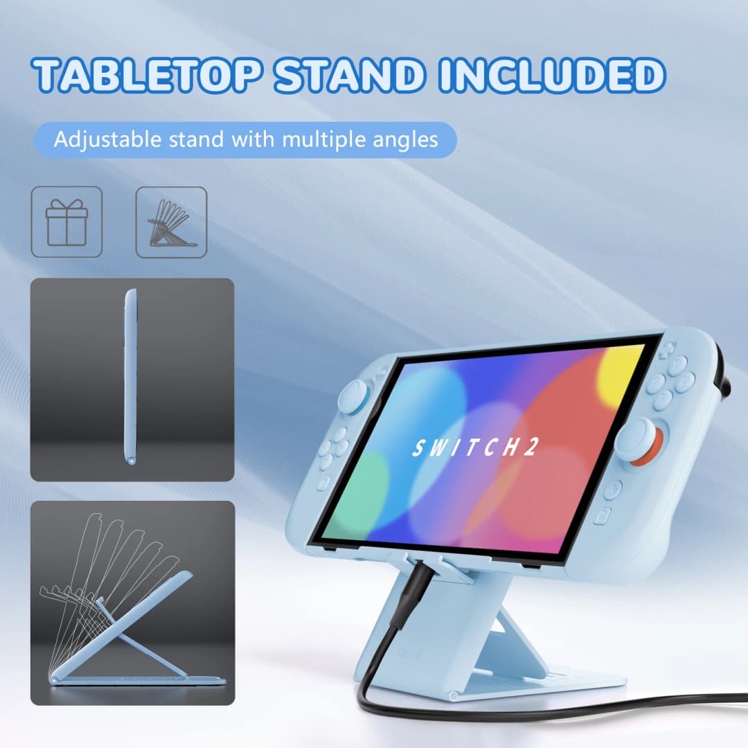 PlayVital Solid Color Protective Case for Nintendo Switch 2, Anti-Scratches Hard Shell Dockable Grip Cover with  Foldable Stand - 2