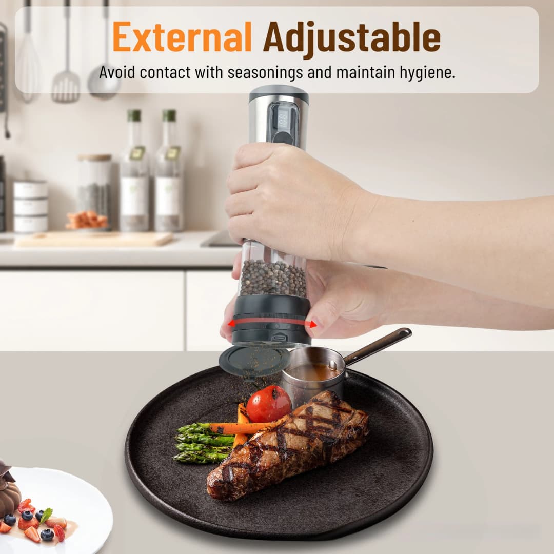 Electric Automatic Pepper Salt Grinder Set with Rechargeable Base LED Electricity Indicator Adjustable Coarseness for Kitchen - 5