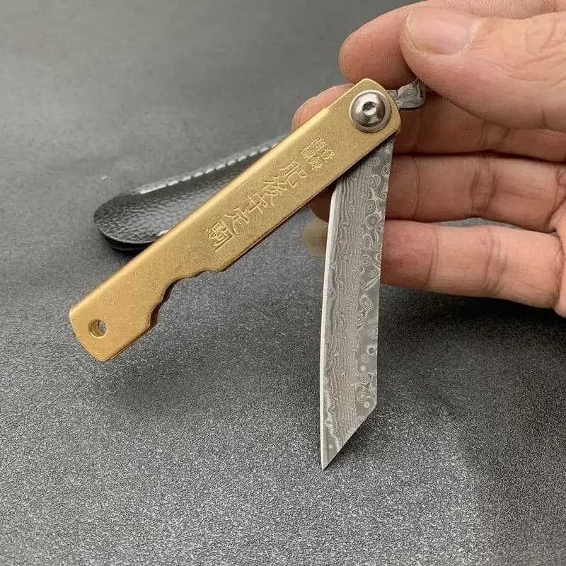 سكين جيب قابل للطي Higonokami، فولاذ دمشق VG10، أدوات شواء متينة، مناسبة لتقطيع الساشيمي