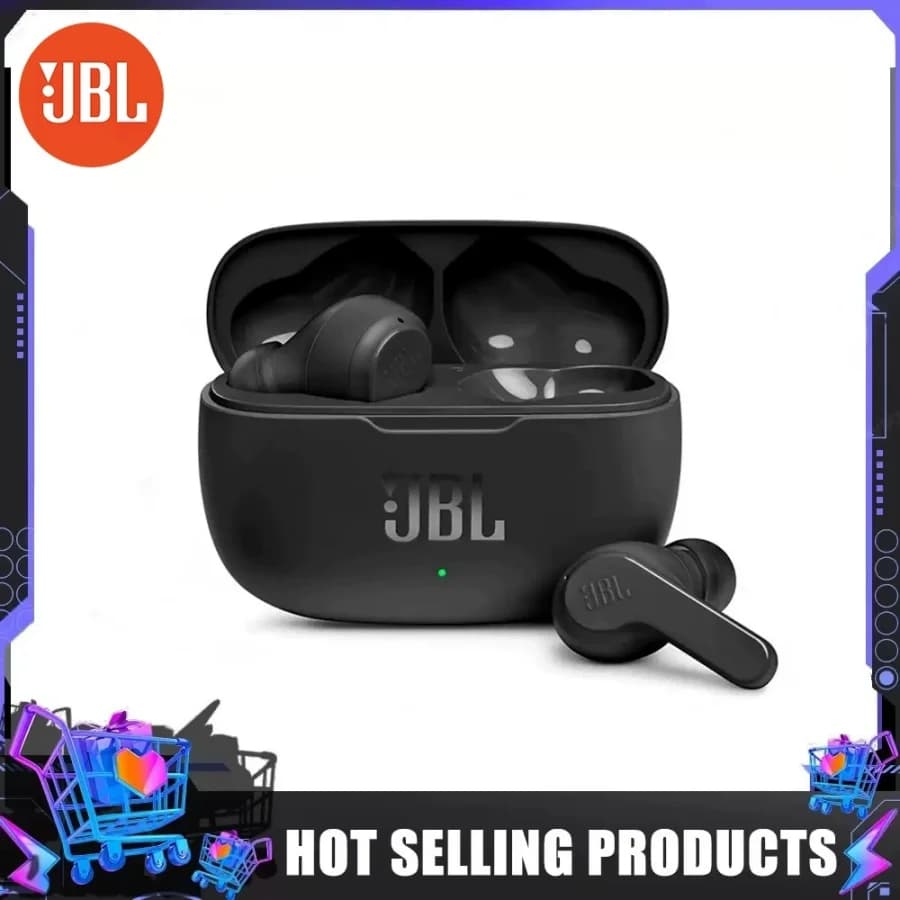 سماعات JBL WAVE 200TWS الأصلية اللاسلكية بلوتوث 50 باس عميق صوت ستيريو ميكروفون مدمج مكالمات واضحة بطارية طويلة الأمد