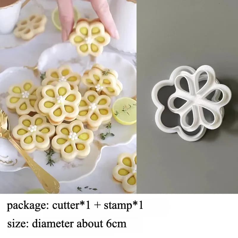 أدوات خبز لقوالب بسكويت ثلاثية الأبعاد مع قواطع كوكيز على شكل زهور وختم فوندان قابل للضغط لزينة كعك أعياد الميلاد - 6
