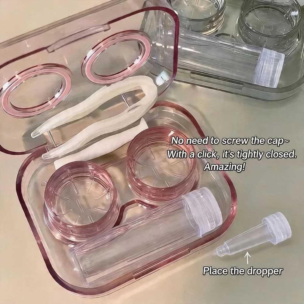 علبة عدسات لاصقة لطيفة من KLASSNUM، إكسسوارات سفر، عدة عناية بالعين شفافة محمولة، علبة مرافقة متكاملة صغيرة بتصميم بسيط - 4