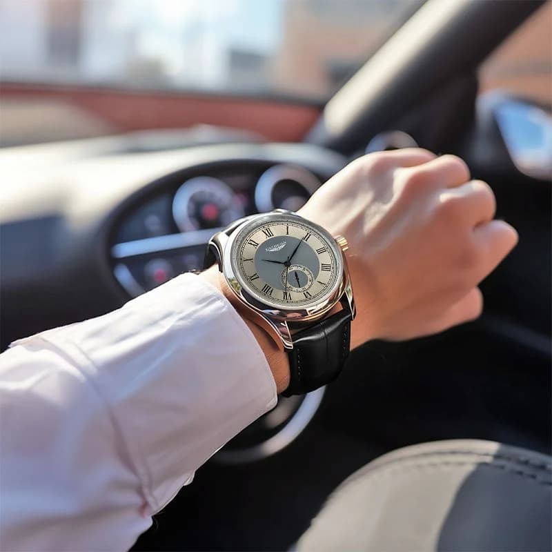 ساعة كوارتز فاخرة لرجال الأعمال 2025، علامة تجارية جديدة، مقاومة للماء، بحزام من الجلد، ساعة يد أنيقة للرجال - 4