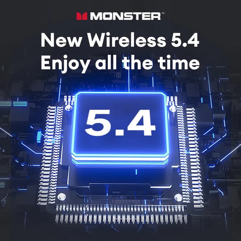 سماعات Monster MQT52 لاسلكية بلوتوث 5.4، عمر بطارية طويل، سماعات ألعاب، وضع مزدوج HIFI، صوت ستيريو مع ميكروفون - 6