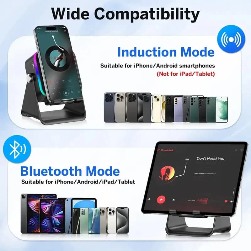 NEW 5 In 1 Auto-induction Wireless Induction Speaker 8 Mode RGB Light Phone Stand Surround Sound Portable Bluetooth Phone Holder - 6