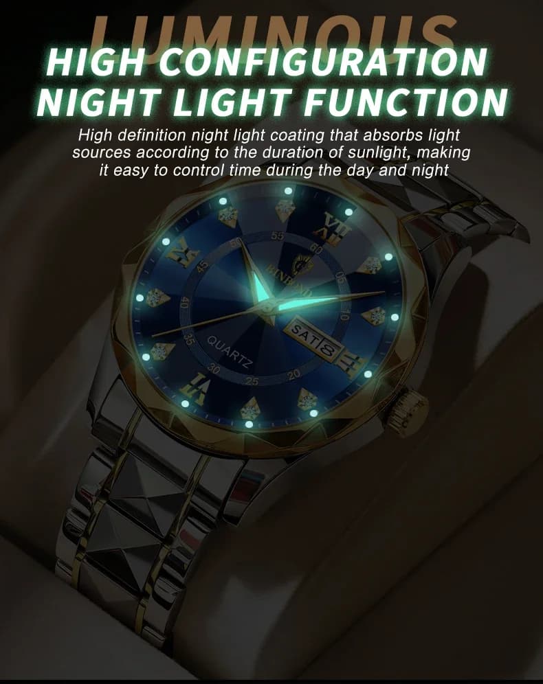 Binbang B2521 Men's Watch Waterproof Night Glow Double Calendar Watch Men's Business Quartz Watch Diamond Pointed Glass - 5