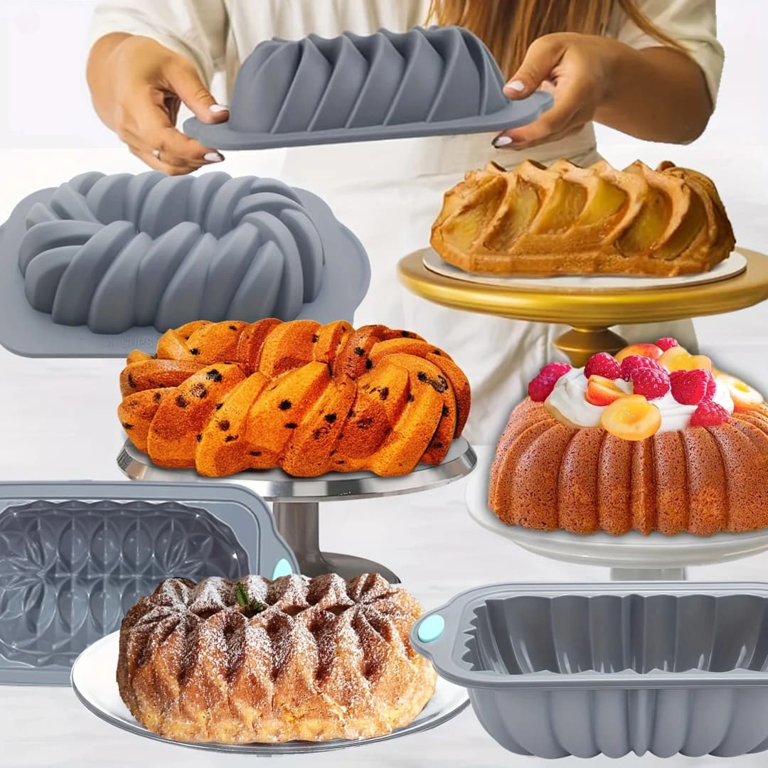 Silicone Bakeware Set Versatile Cake Molds Non-Stick Flower & Assorted Shapes Baking Pans Muffins Chocolates Moulds - 4