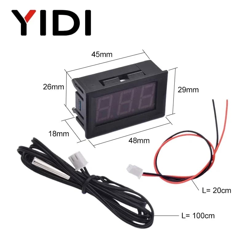 مقياس حرارة رقمي 0.56 بوصة DC 5-12V بشاشة LED حمراء زرقاء خضراء مع مجس لقياس درجة الحرارة في السيارة أو الحاضنة أو حوض السمك - 6