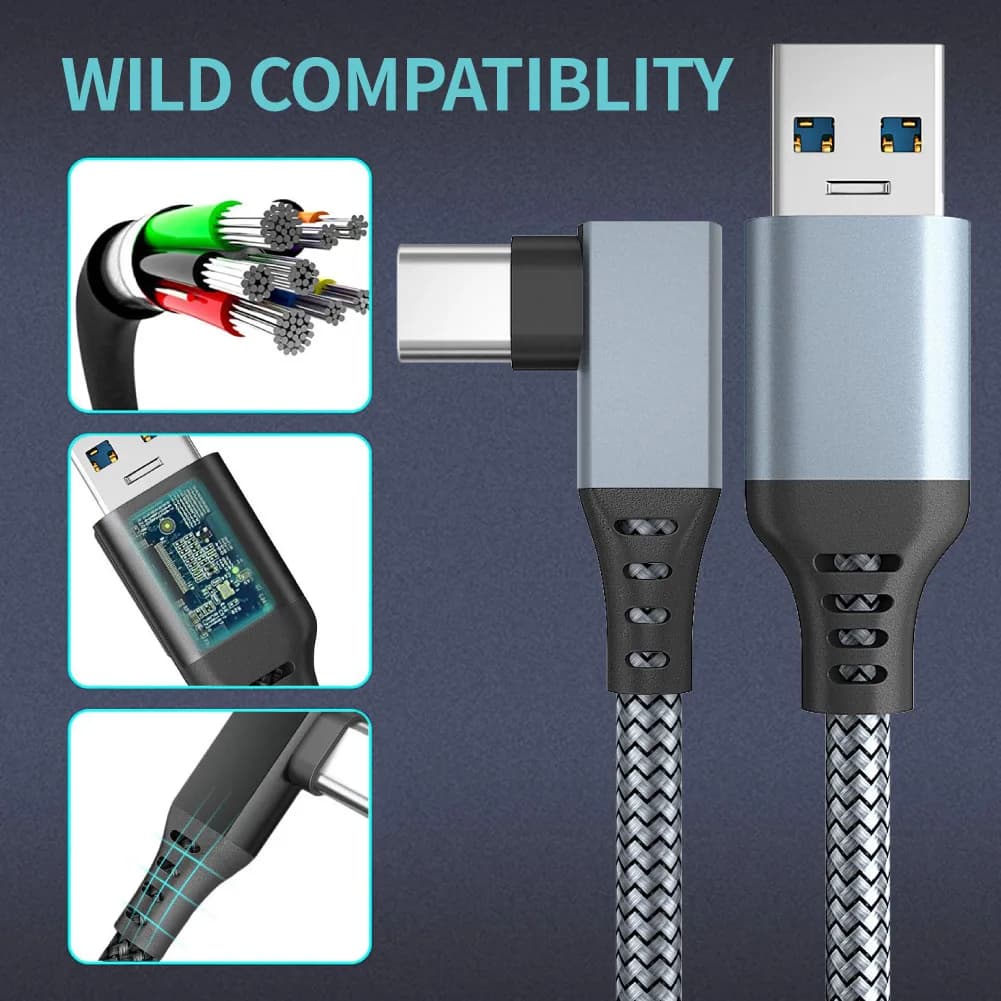 كابل 3/6/5 متر USB A إلى نوع C لأوكولوس كويست 2، ملحق واقع افتراضي VR، نظارات ذكية ثلاثية الأبعاد، سماعة خوذة - 6