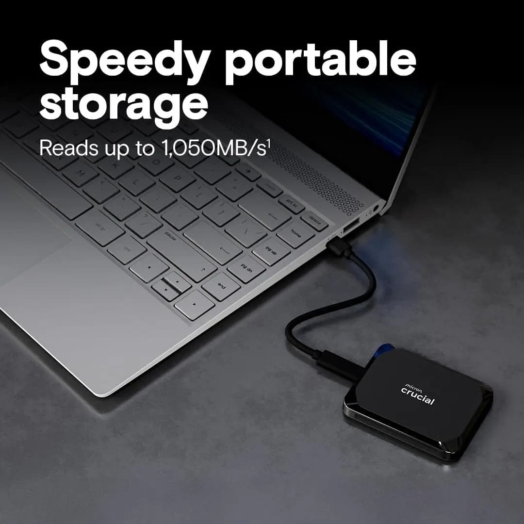 قرص صلب محمول Crucial X9 بسعة 1 تيرابايت، سرعة نقل تصل إلى 1050 ميجابايت/ثانية، USB 3.2 Type-C، مناسب لأنظمة ويندوز وماك وأندرويد - 3