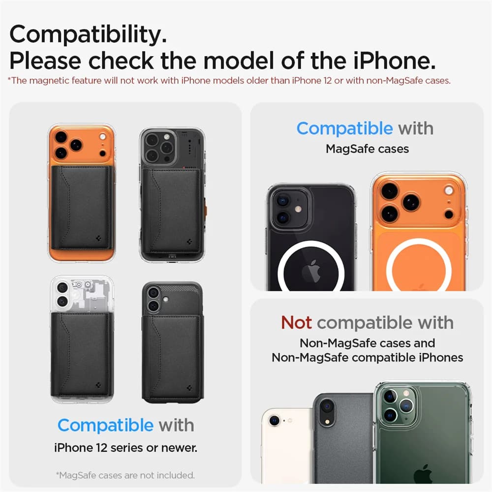 Spigen Magnetic Leather Card Holder Bracket Wallet For iPhone 17 Pro Max 16 15Plus Card Holder Pouch Protective Folding Card Bag - 6