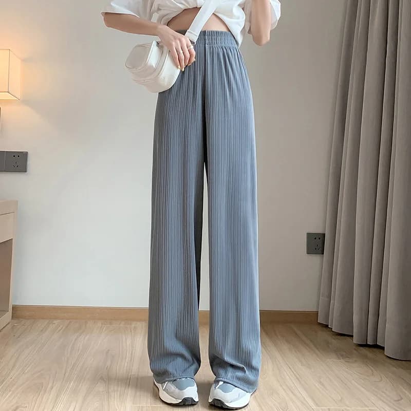 Thin Summer Wide-leg Pants Ice Filament Permeability Women Spring  Women Elastic Waist Stright Long Wide Leg Pants Casual Female - 5
