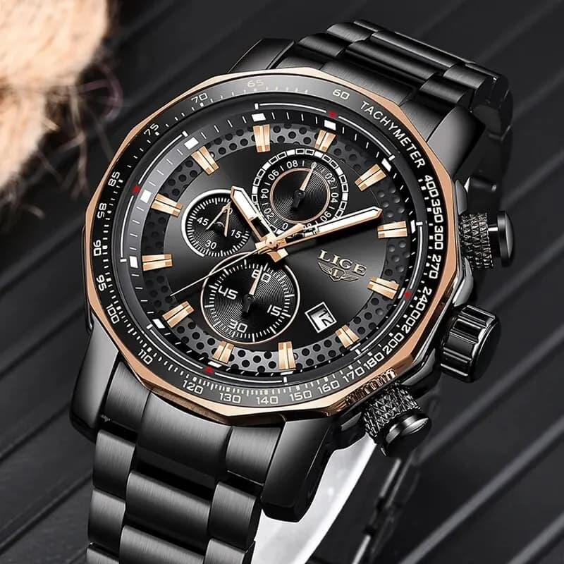 LIGE New Sport Chronograph Mens Watches Top Brand Luxury Full Steel Quartz Clock Waterproof Big Dial Watch Men Montre Homme - 4