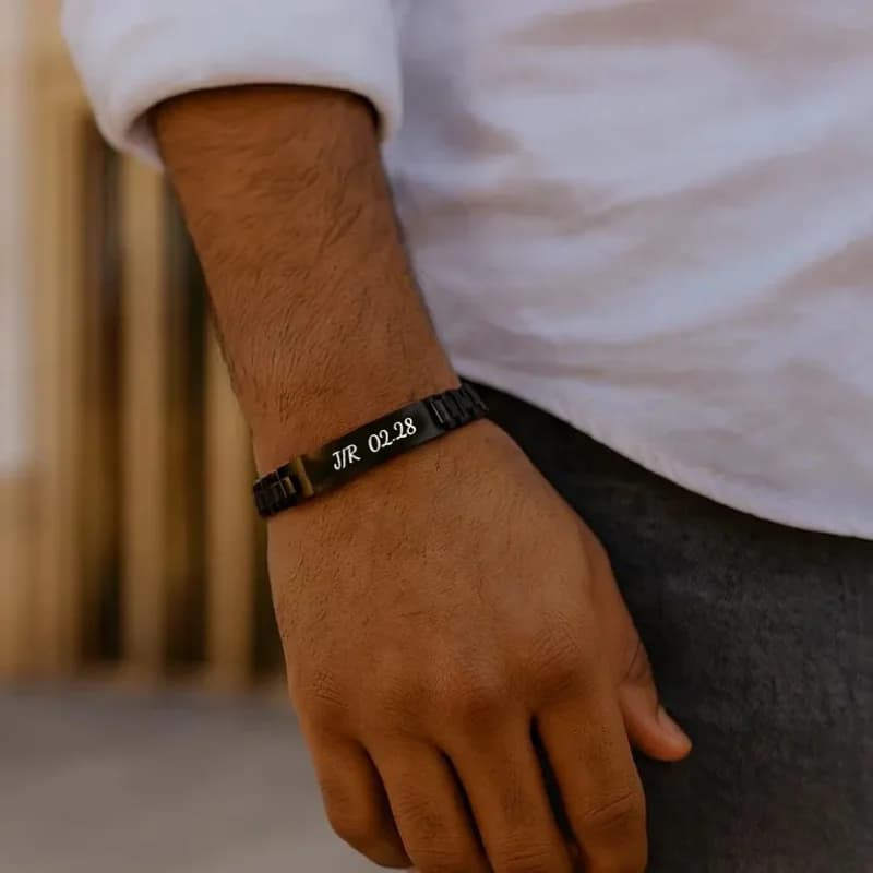 Customized Name Text Men's Bracelet Personalized Engrave 304L Stainless Steel Fashion Bracelet Best Gift for Boyfriend or Father - 3