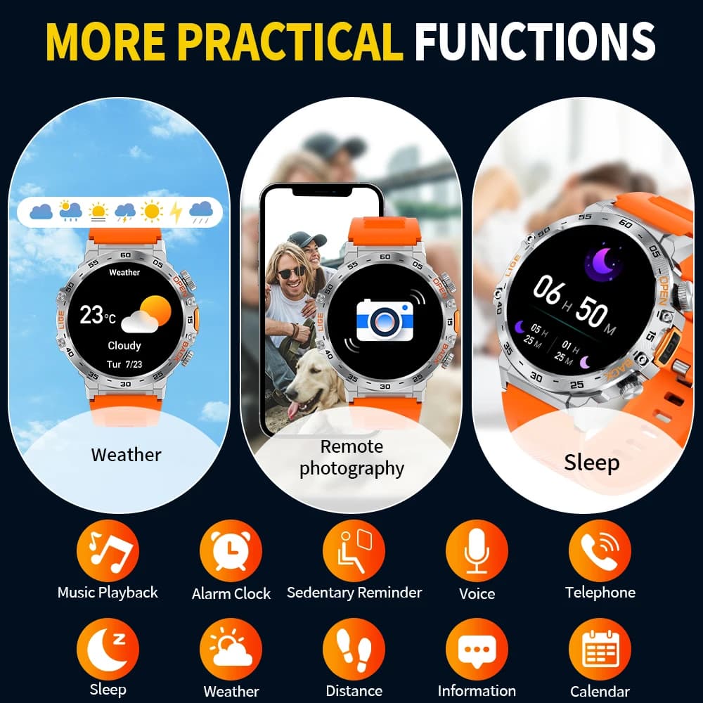 Original LIGE Smart Watch 1.53'' HD Screen Life Waterproof Sport Fitness Watches Flashlight New Men Smartwatch For Andriod IOS - 3