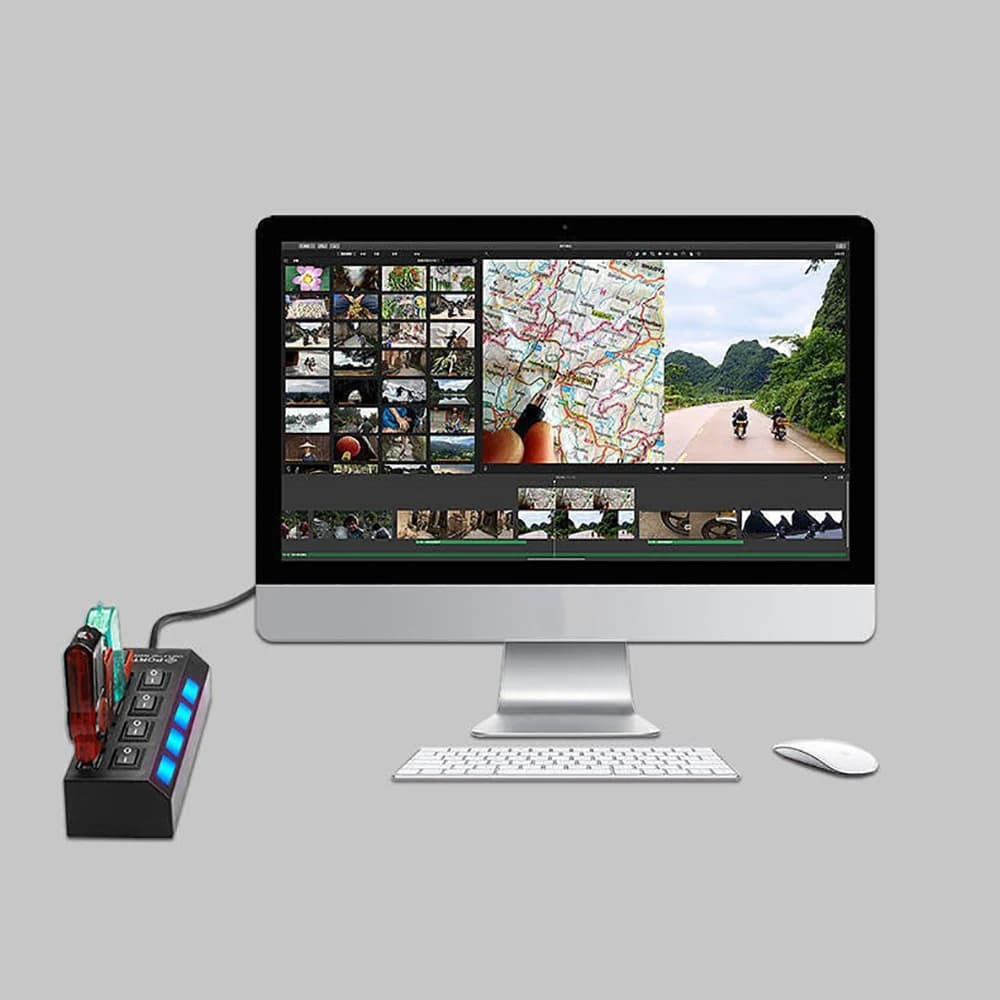 محول USB 4-IN-1 مع مفتاح تشغيل/إيقاف، متوافق مع USB 2.0 لملحقات الكمبيوتر المحمول - 4