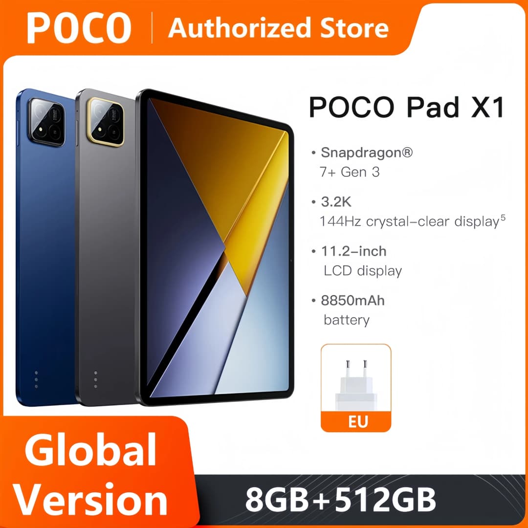 Tablets POCO Pad X1 Global Version Snapdragon 7+ Gen 3 Octa core CPU 11.2" 3.2K 144Hz Display 45W Charger 8850mAh Battery
