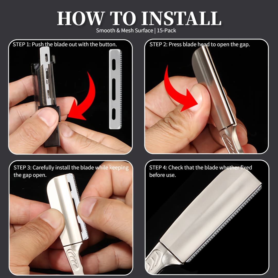 15pcs/Box Men Shaving Razor Blades Professional Barber Stainless Steel Replacement Single Side Shaver Mesh Safety Razor Knives - 4