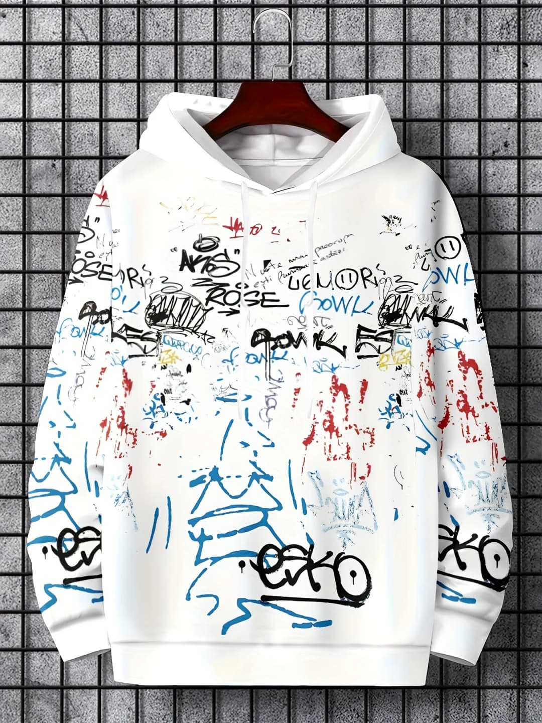 Hot selling men's autumn fashion personalized graffiti print soft and comfortable hooded sweatshirt outdoor urban high street to - 3