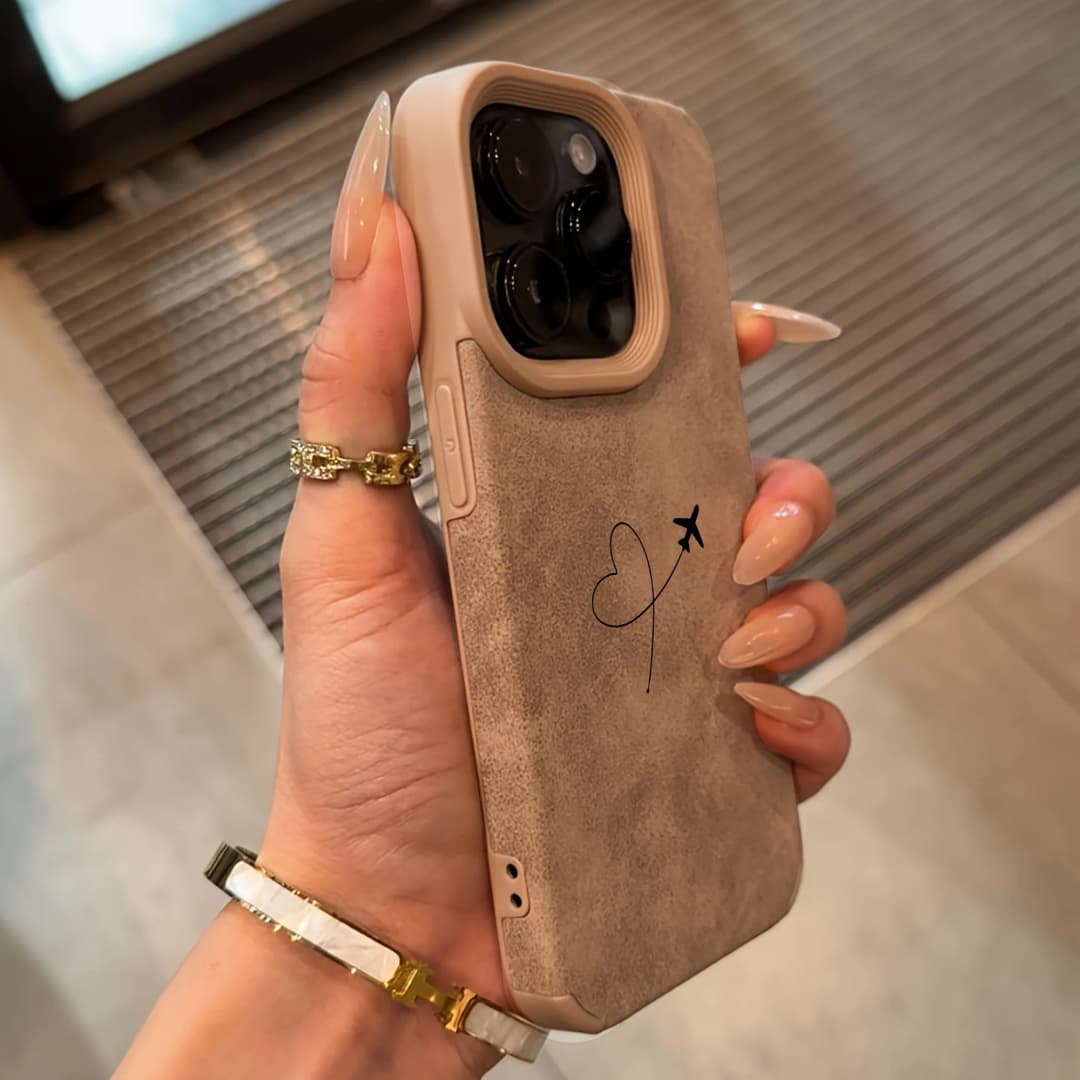 Airplane Route Love Heart Design Faux Leather Phone Case For iPhone 17 16 15 14 13 12 11 Pro Max XS X XR 16 15 Plus 17 Air Cover - 3