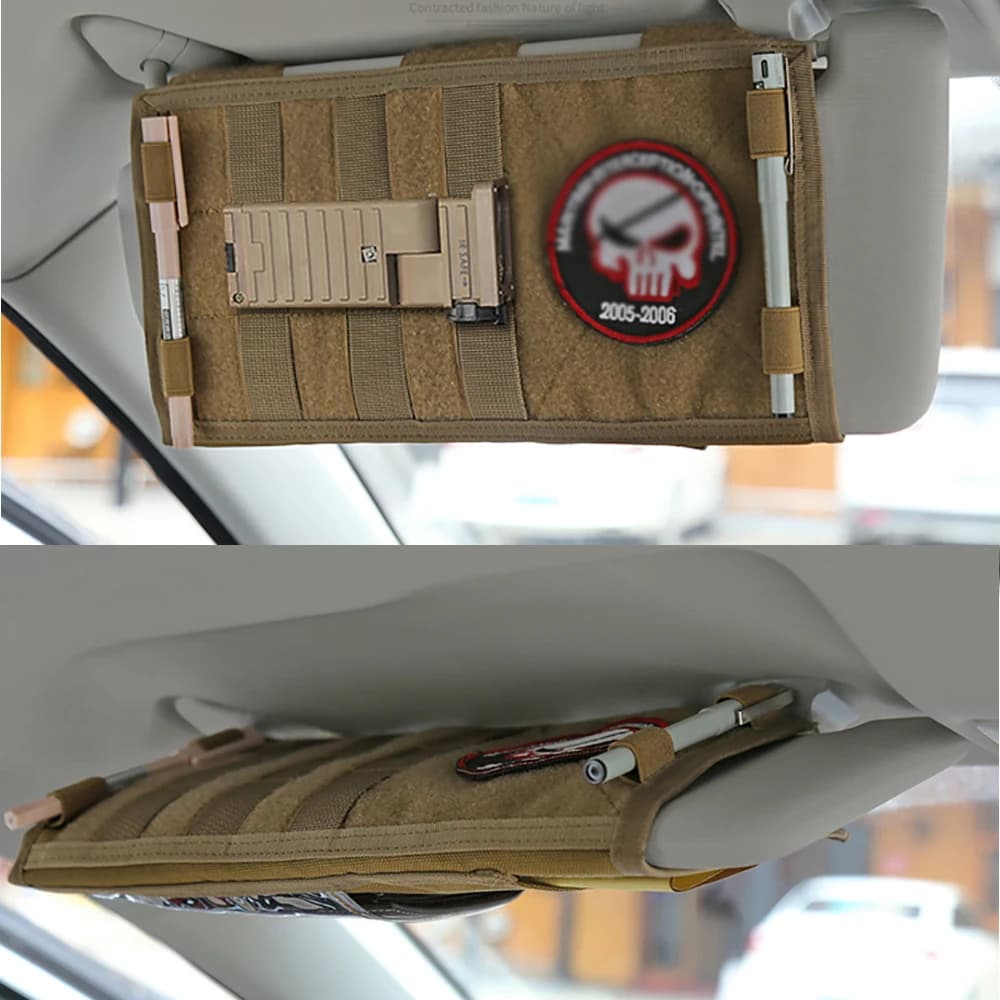 منظم حاجب شمس السيارة، مشبك تخزين عالمي لحاجب الشمس، حامل تخزين لإكسسوارات السيارة، حقيبة معدات صيد مول - 2