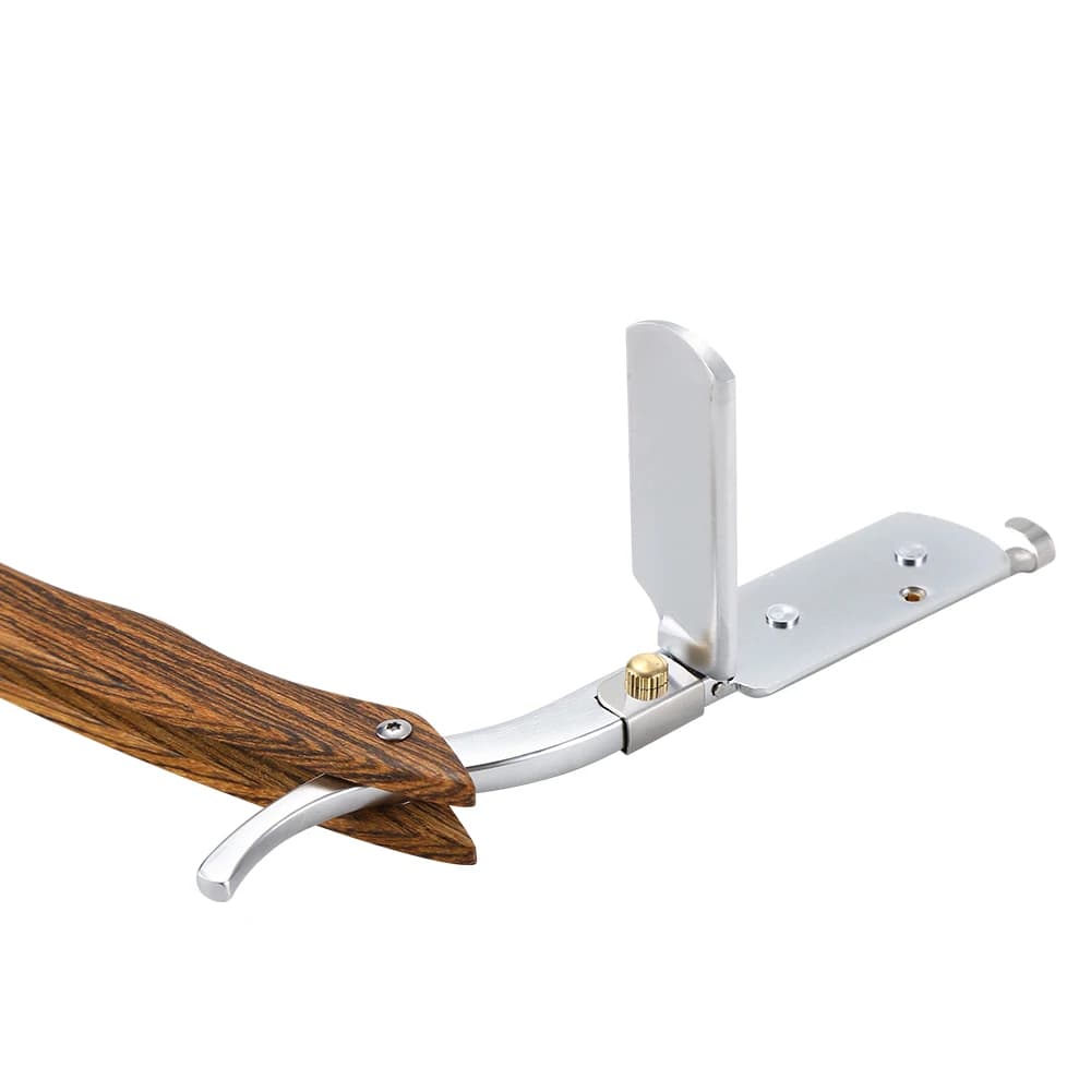 شفرة حلاقة مستقيمة للرجال بمقبض من الخشب الطبيعي تناسب شفرات الحلاقة المزدوجة - شفرة حلاقة احترافية وقريبة للحلاقين (بدون شفرة) - 5