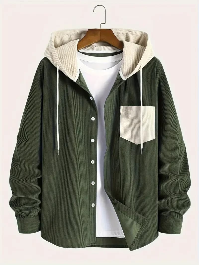 The 2025 new fashion trend spring and autumn corduroy hooded jacket is comfortable and casual for daily commuting for men - 3