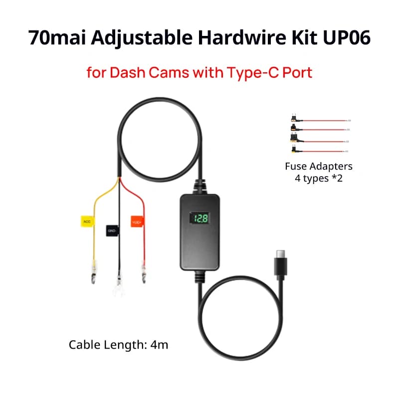مجموعة توصيل دائم USB-C UP03/UP06 لكاميرات 70mai USB-C كابل مراقبة انتظار 24 ساعة 5V 2.4A DC12-30V Type-C - 3