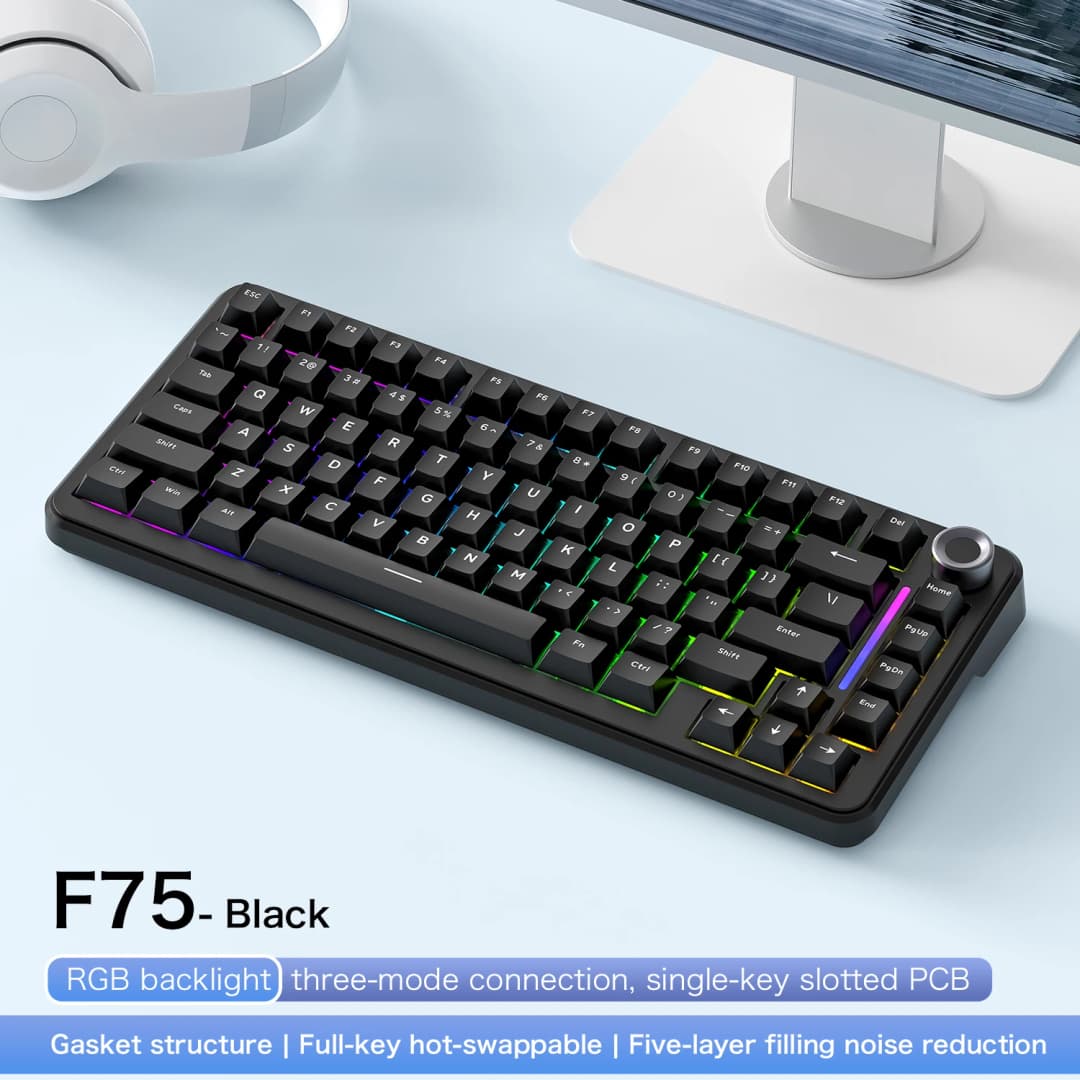 لوحة مفاتيح ألعاب 75% قابلة للتبديل السريع لاسلكية FREEWOL F75 لوحة مفاتيح ميكانيكية RGB مع أزرار معدنية طراز AULA F75، ثلاث أوضاع، 4000 مللي أمبير - 2
