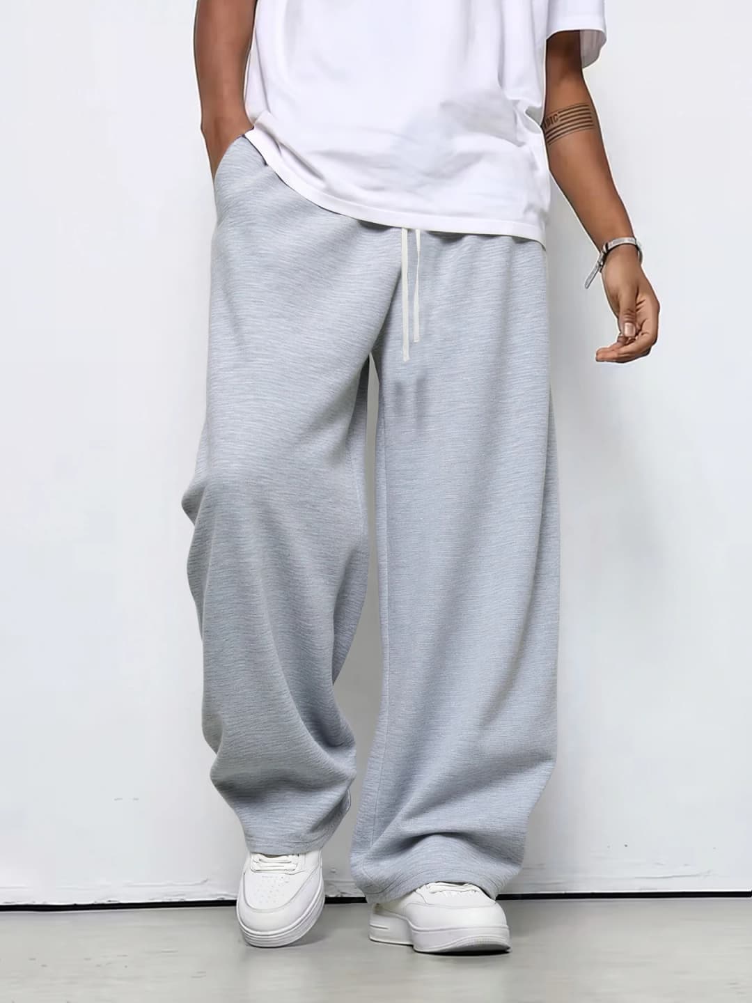 بنطال رجالي فضفاض مستقيم عارضة موضة كورية بنطال رياضي واسع الساق مريح خفيف طويل للرجال - 3