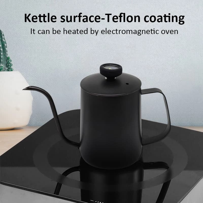 إبريق تقطير قهوة وشاي بسعة 350 مل مع ميزان حرارة وطلاء غير لاصق من الفولاذ المقاوم للصدأ بدرجة غذائية بفم رفيع وعنق إوزة - 4