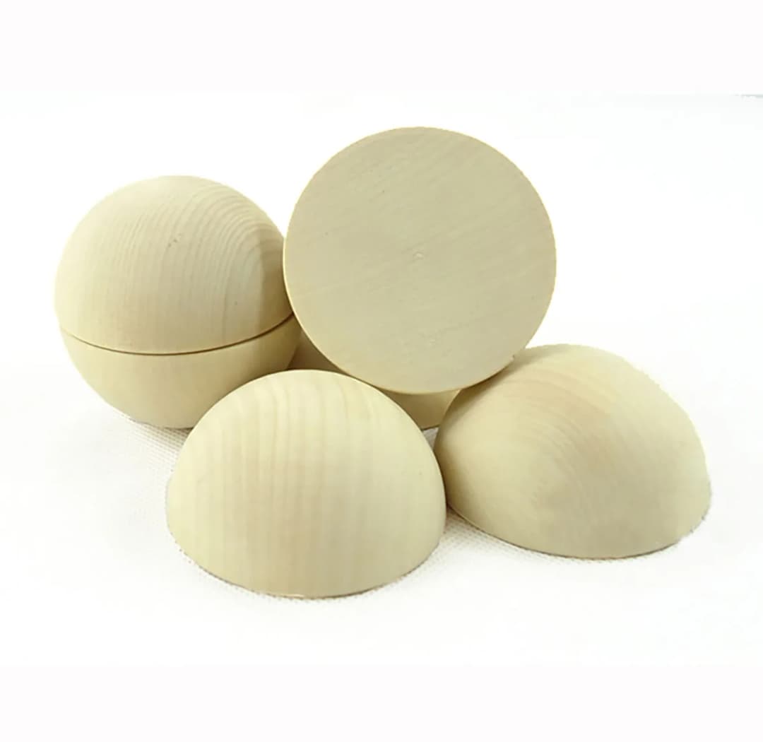 Split Half Wood Balls Bead Ø10mm - 90mm Unfinished Natural Wood Beads Flatback Cabochon For DIY Craft Toy Home Decor - 5