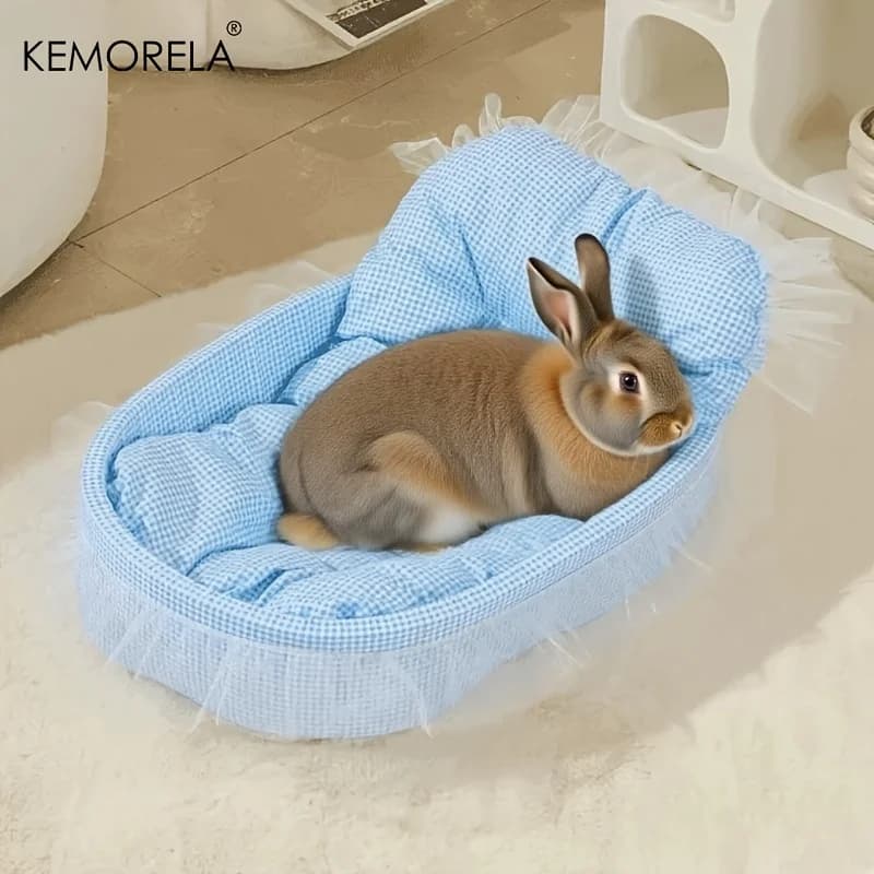 1PCS Fluffy Bunny Princess Nest Soft Plush Bed with Lace Edges Cozy Rabbit Bedding for Small Pets Hamsters Guinea Pigs - 3