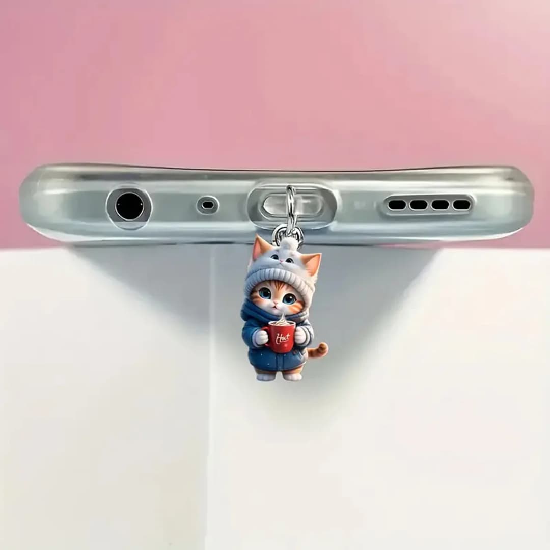 سدادة غبار للهاتف المحمول على شكل قطة لطيفة، متوافقة مع آيفون ونوع-C