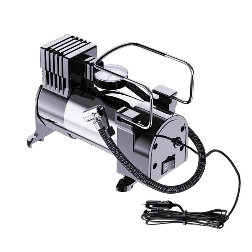 منفاخ إطارات كهربائي 12V مع مقياس ضغط، مضخة إطارات سيارة، ضاغط هواء صغير محمول فاخر من المعدن - 4