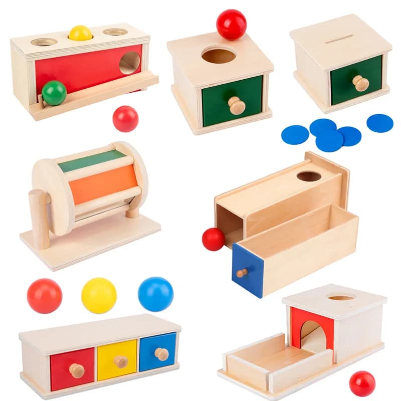 New Montessori Macaroon Color Spinning Drum Match Coin Box Permanent Box Round Rectangular Box Kids Sensory Toys for Baby Gifts - 6