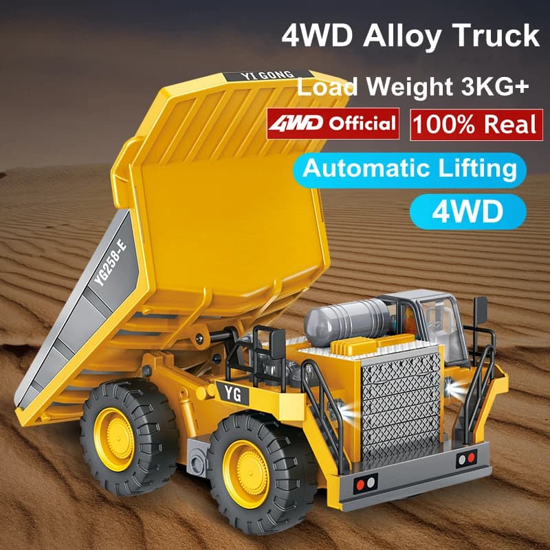 حفارة تحكم عن بعد 4WD 4x4 شاحنة قلابة من السبائك بلدوزر نموذج راديو سيارة RC مركبة بناء مع أضواء صوت لعبة هدية - 4