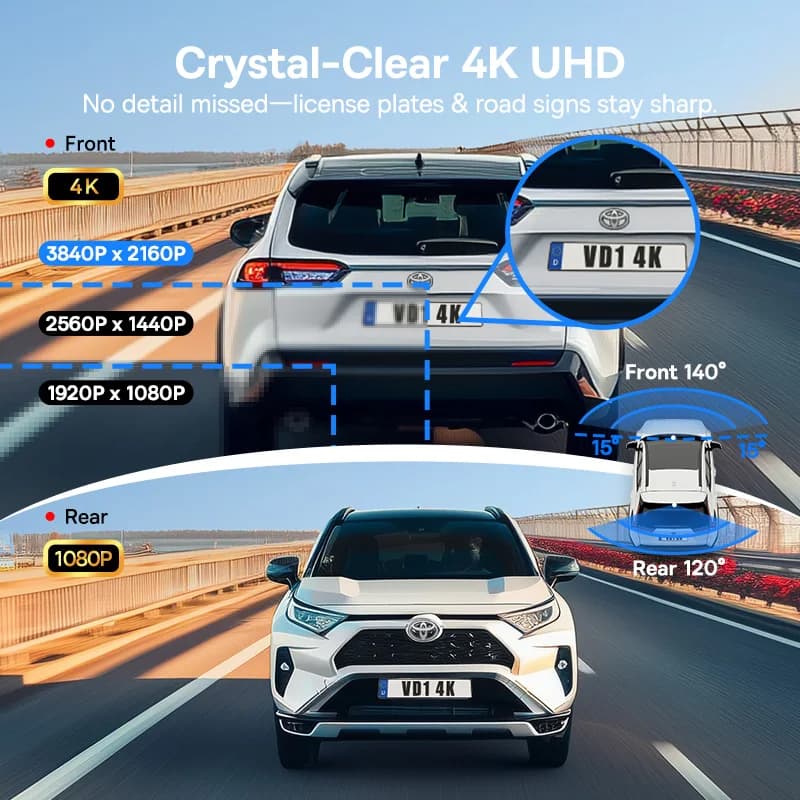 كاميرا داش Baseus 4K VD1 Pro بتقنية UHD، أمامية وخلفية مع مستشعر SONY فائق للرؤية الليلية، وWiFi6، ومسجل فيديو DVR - 3