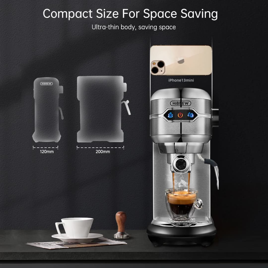 HiBREW Coffee Maker Cafetera 20 Bar Inox Semi Automatic Super Slim ESE POD& Powder Espresso Cappuccino Machine Hot Water H11 - 2