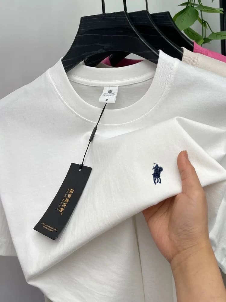 تي شيرت رجالي قطن نقي 100%، قصير الأكمام، رقبة دائرية، ماركة فاخرة، صيف، تطريز رائع، قابل للتنفس