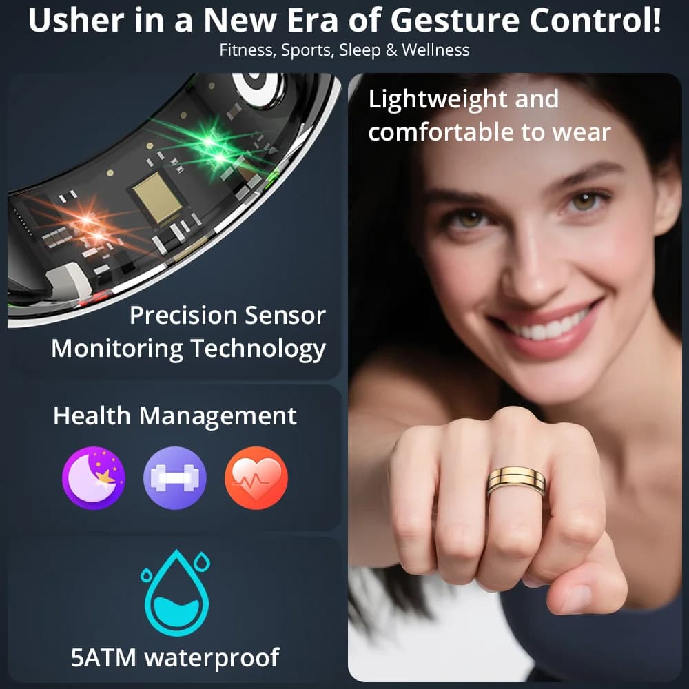 خاتم ذكي COLMI R07 للرجال والنساء مع علبة شحن، معدل ضربات القلب والأكسجين في الدم، مقاوم للماء حتى 50 مترًا لأجهزة أندرويد وآي أو إس وهواتف شاومي - 2