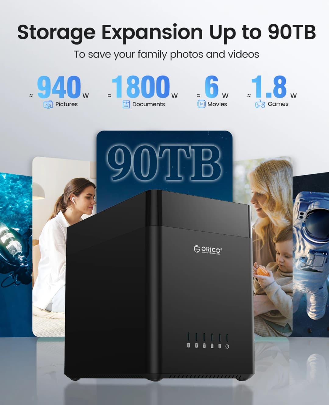 ORICO DS500 Series 5 Bay 3.5'' Type-C Hard Drive Enclosure  Magnetic-type SATA3.0 HDD Case 12V6.5A for Altcoins Mining Gamers - 2