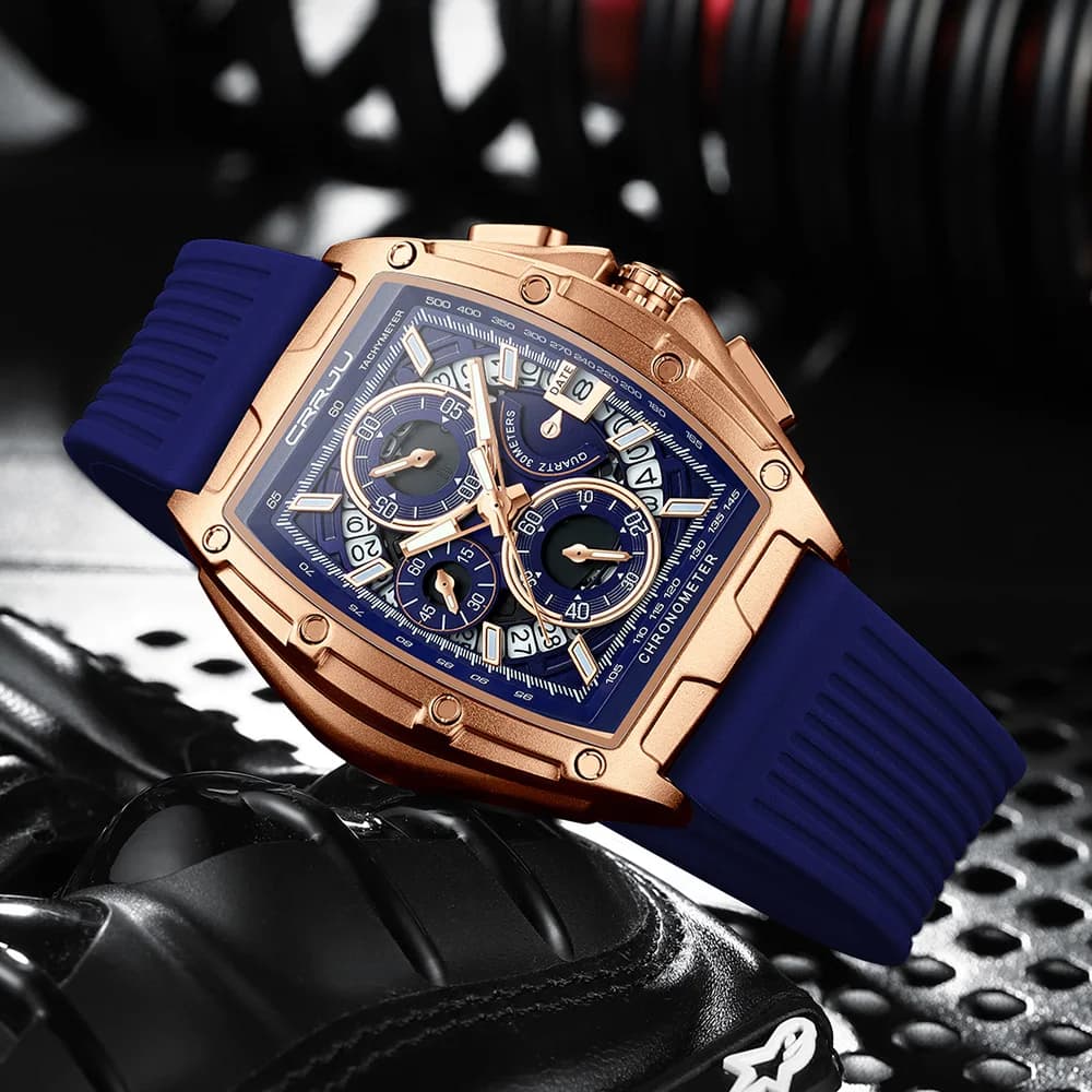 ساعات CRRJU رجالي فاخرة ساعة يد كوارتز مربعة مقاومة للماء كرونوغراف مضيء ساعة تاريخ للرجال - 5