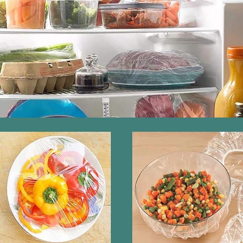 غطاء طعام يمكن التخلص منه غلاف بلاستيكي مرن درجة غذائية أغطية طعام غطاء أحذية غطاء رأس دش أغطية أطباق كيس حافظ لطعام طازج مضاد للغبار - 3
